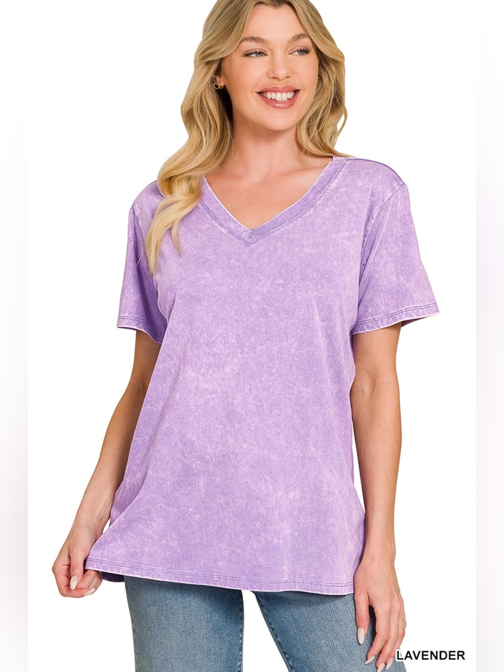 Zenana WASHED SHORT SLEEVE V-NECK TOP